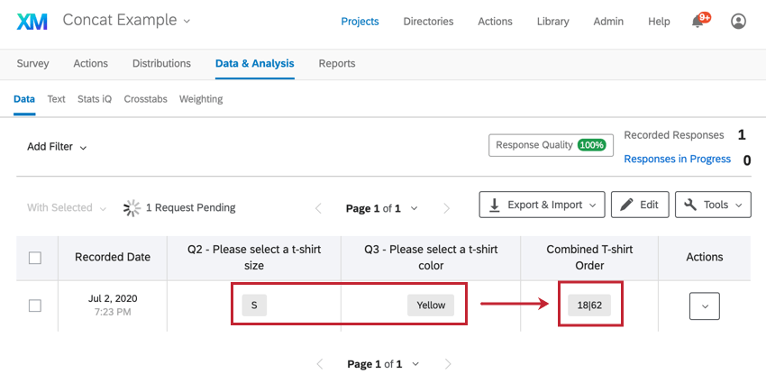 two variables have been combined in data & analysis. the combined variable uses the recode values of the original fields