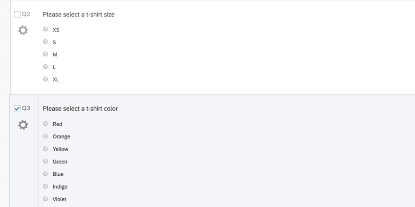 two questions in the survey editor