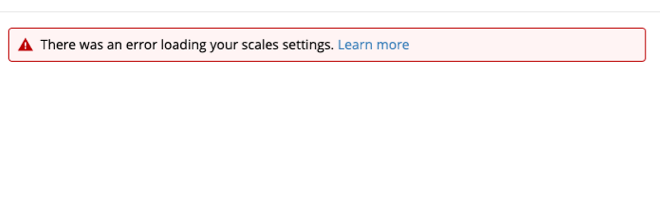 La pestaña de escalas con el error Se ha producido un error al cargar la configuración de las escalas
