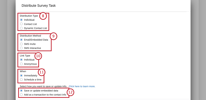 imagen de la configuración de tareas del directorio xm para enviar una distribución por correo electrónico