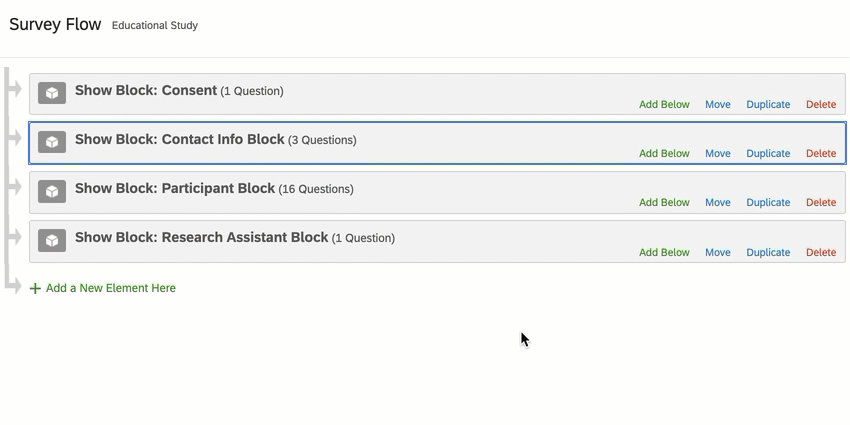 ブロック上で［移動］をクリックしてからドラッグし、ブロックを移動する方法を説明するGIF