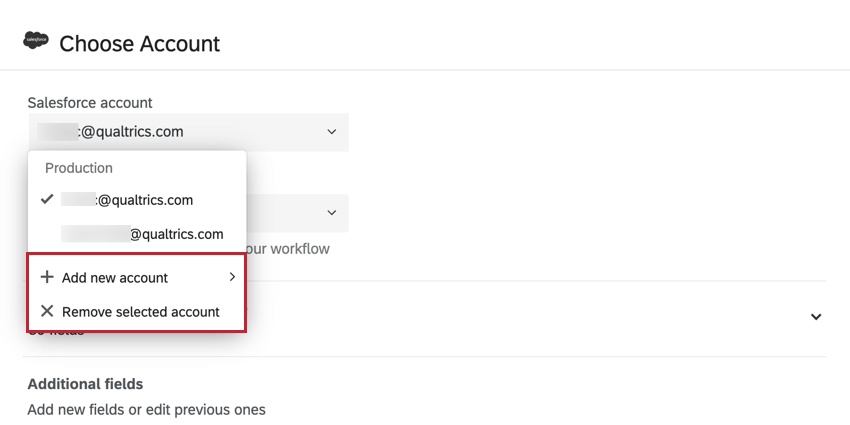 the account dropdown for selecting or removing a salesforce account