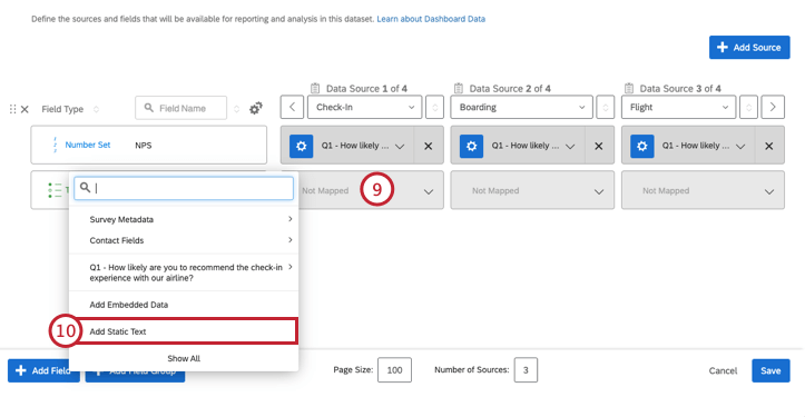 Clicking Not Mapped to configure the stage field with Static Text