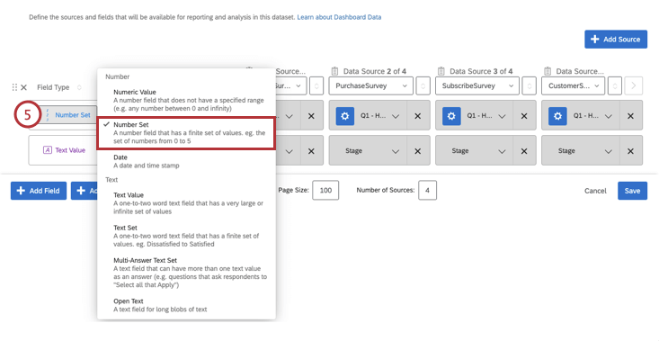 Selecting Number Set for the outcome field type