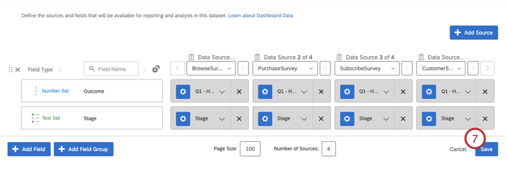 Salvataggio delle impostazioni dei dati della dashboard