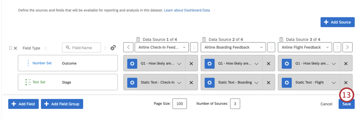 Salvataggio delle impostazioni dei dati della dashboard