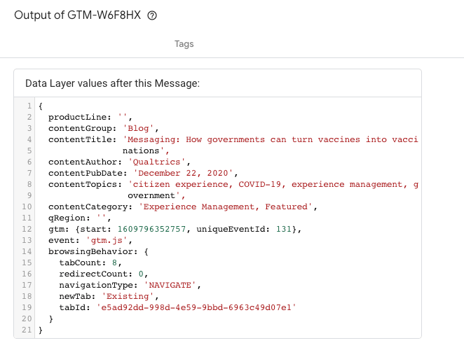 Google Tag Manager container with the container IDs available
