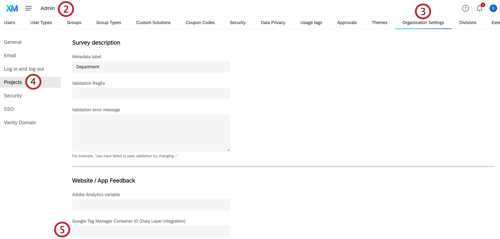 Hinzufügen einer Google-Tag-ID in den Organisationseinstellungen auf der Admin-Registerkarte