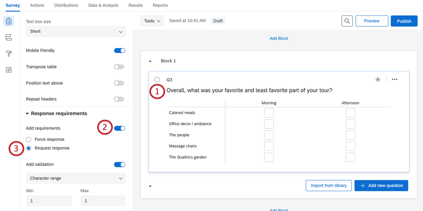 enabling request response on a question