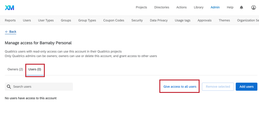 the give access to all users button