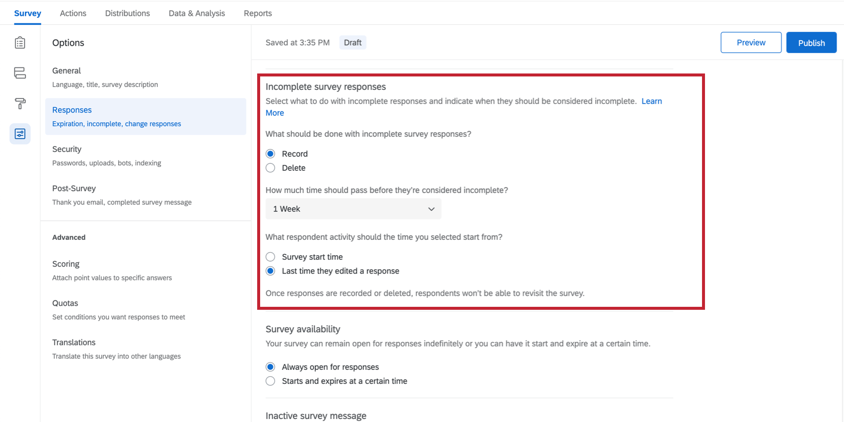 Timeline for online survey completion