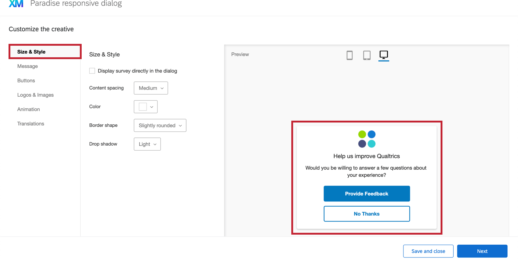 Responsive Dialog Creative