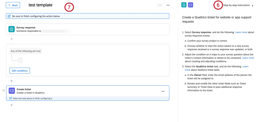 lire les instructions pas à pas pour avoir une vue densemble, et cliquer sur les composants non configurés dans léditeur dactions
