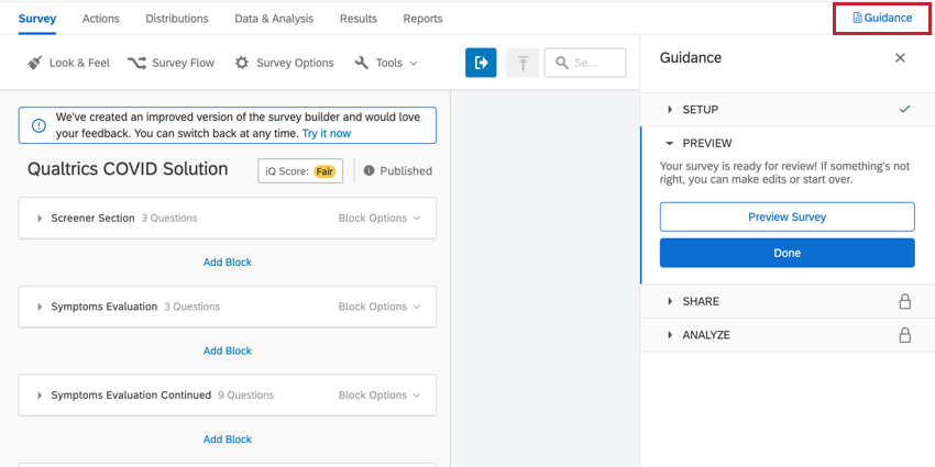 to access the guided walkthrough, click guidance in the top right corner of your project