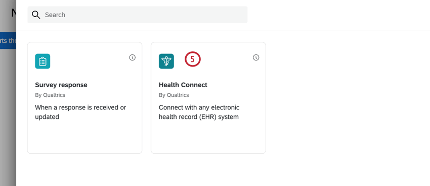 das Ereignisauswahlfenster, in dem das Health-Connect-Ereignis hervorgehoben ist