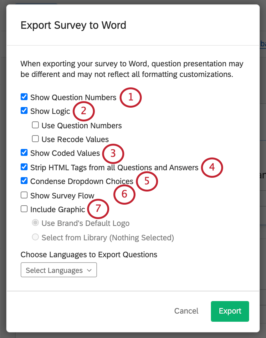 Export Survey to Word window