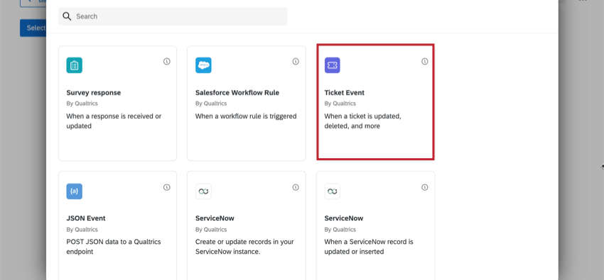 levento ticket nella finestra di selezione attività