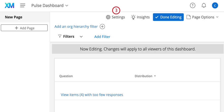 the settings button at the top of a dashboard