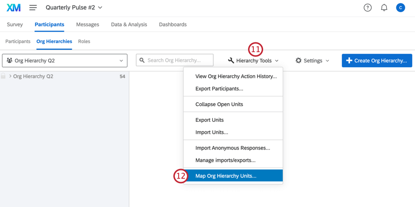 clicking hierarchy tools and then map org hierarchy units