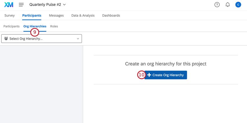navigating to the org hierarchy tab and clicking create org hierarchy in the middle of the page