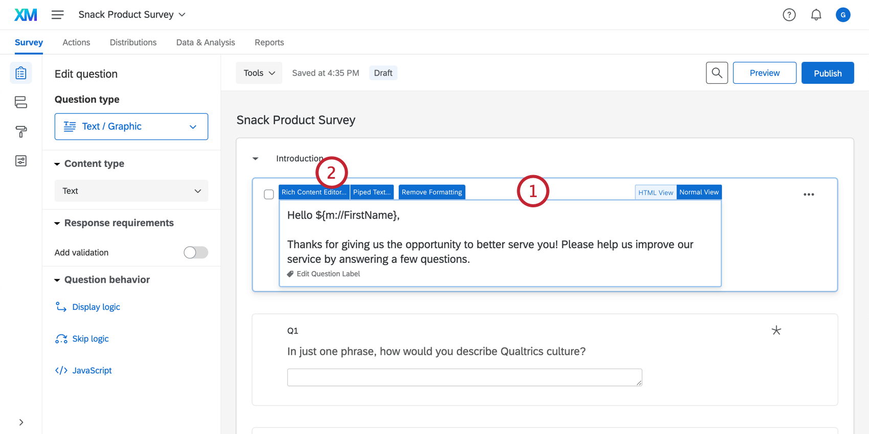 Formatting of the survey link