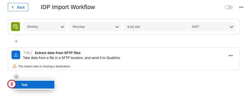 clicking the plus sign and then task