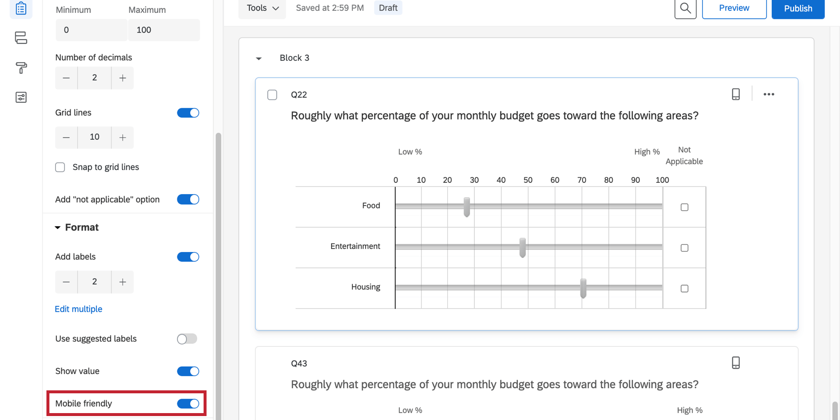 Mobile friendly option in question editing pane