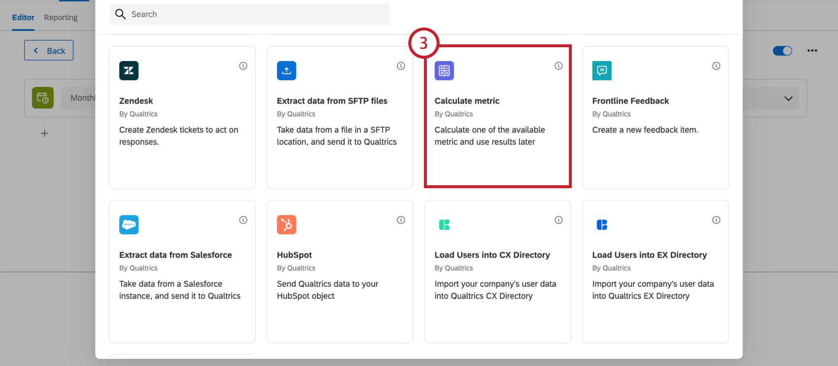 Selecting the calculate metric task