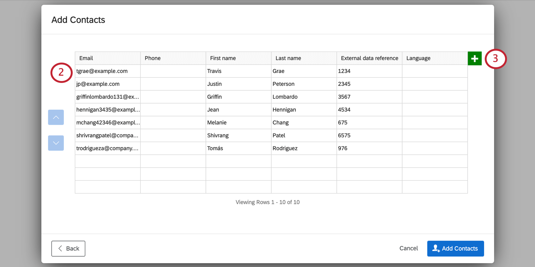 Fields where data can be entered. Green plus sign on far-right