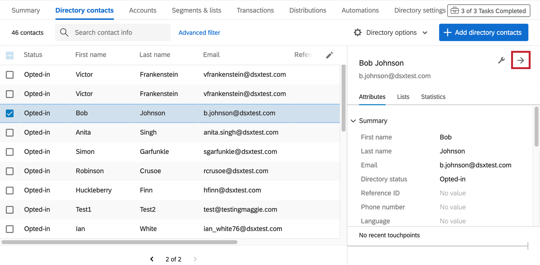 Image shows clicking a contact and clicking the described arrow in the menu that opens to the right
