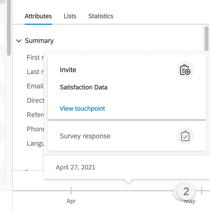 Timeline with touchpoint expanded as a bubble