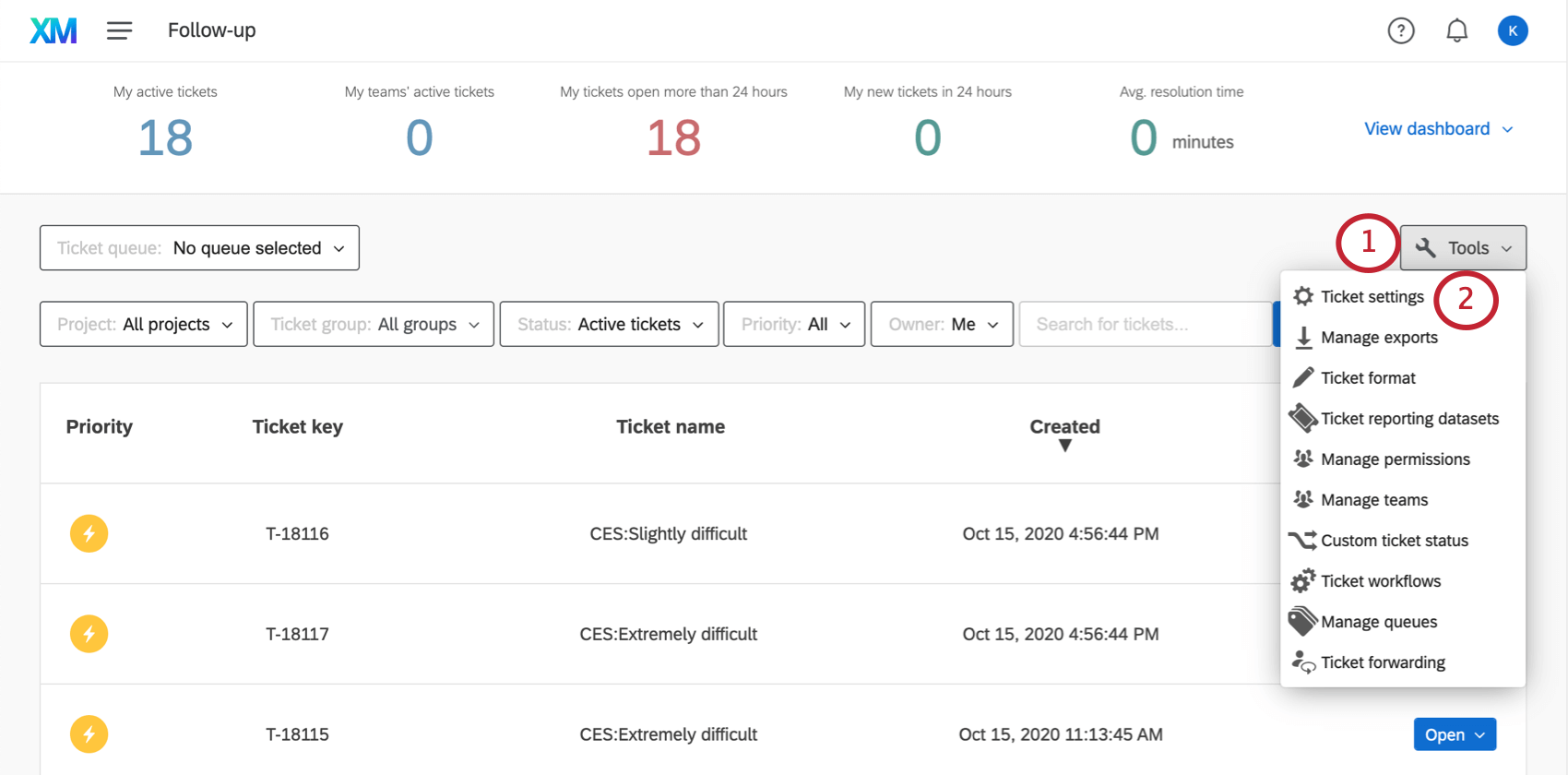Opening tools on the ticket page