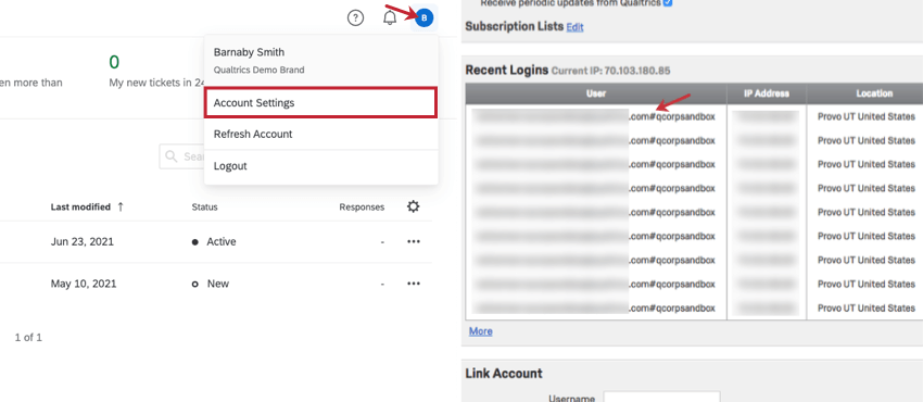 Using the Account Settings to access the recent login information