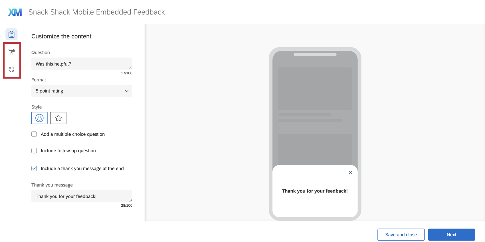 Look & Feel and Translations icons at the far-left