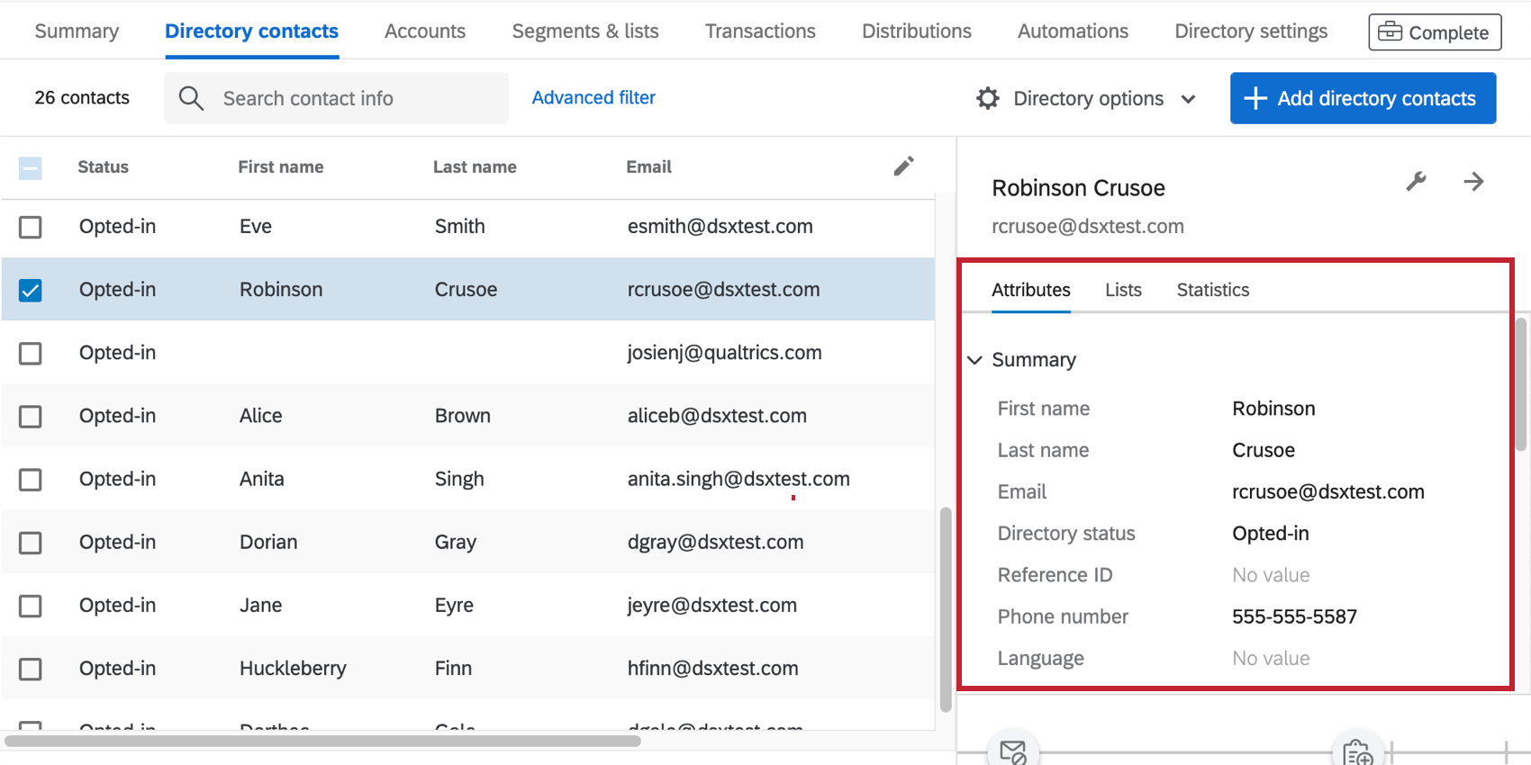 A picture of the attributes section