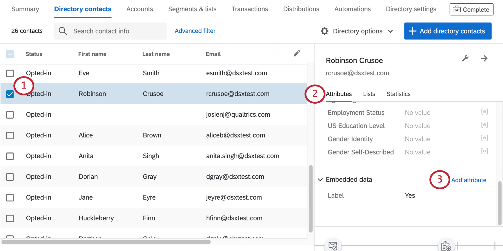 Picture of selecting a contact and clicking the add attribute button