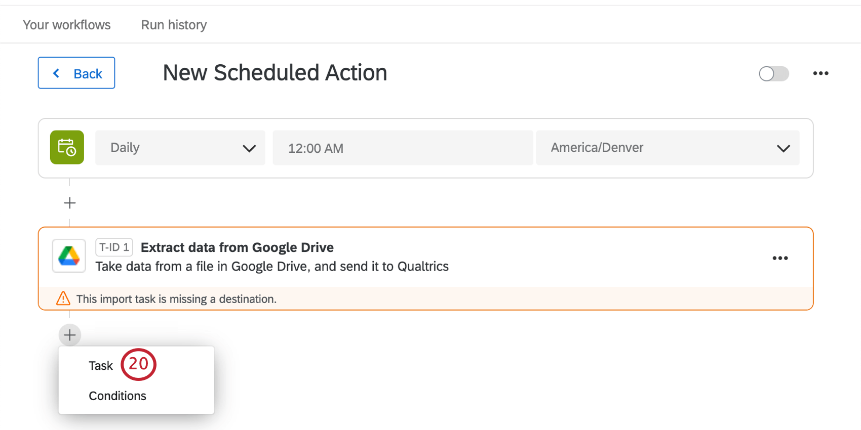 clicking the plus sign and choosing task