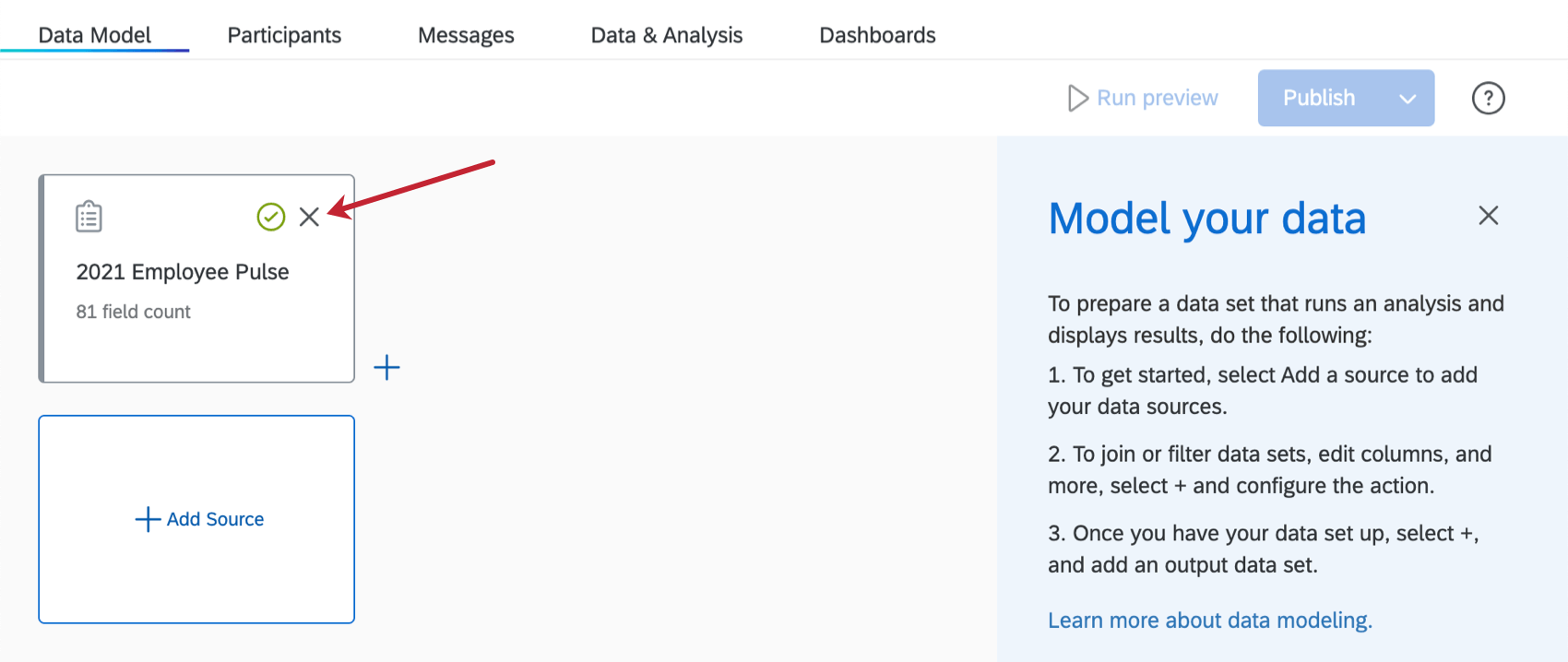 rimozione di unorigine dati dal modello di dati