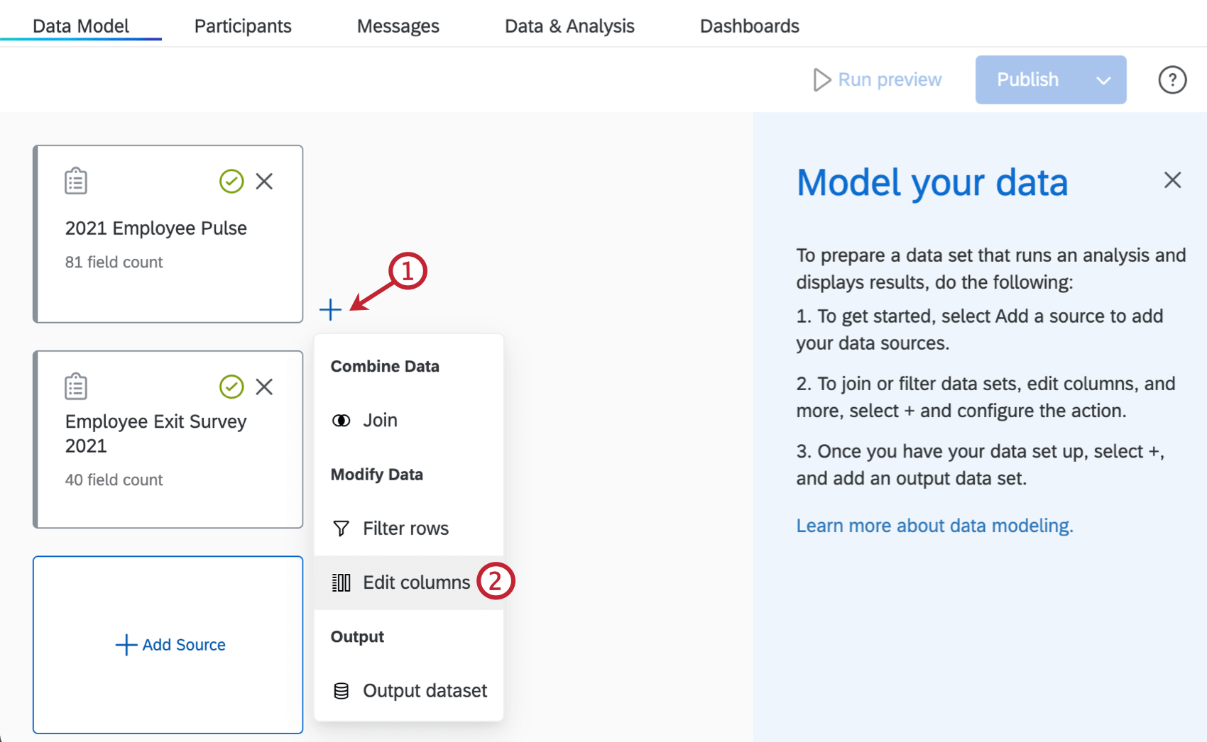 editing columns in the data model