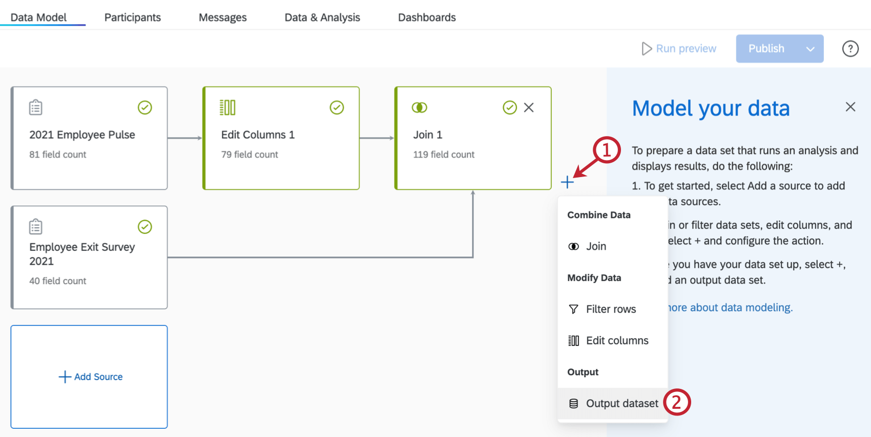 adding an output dataset to the data model