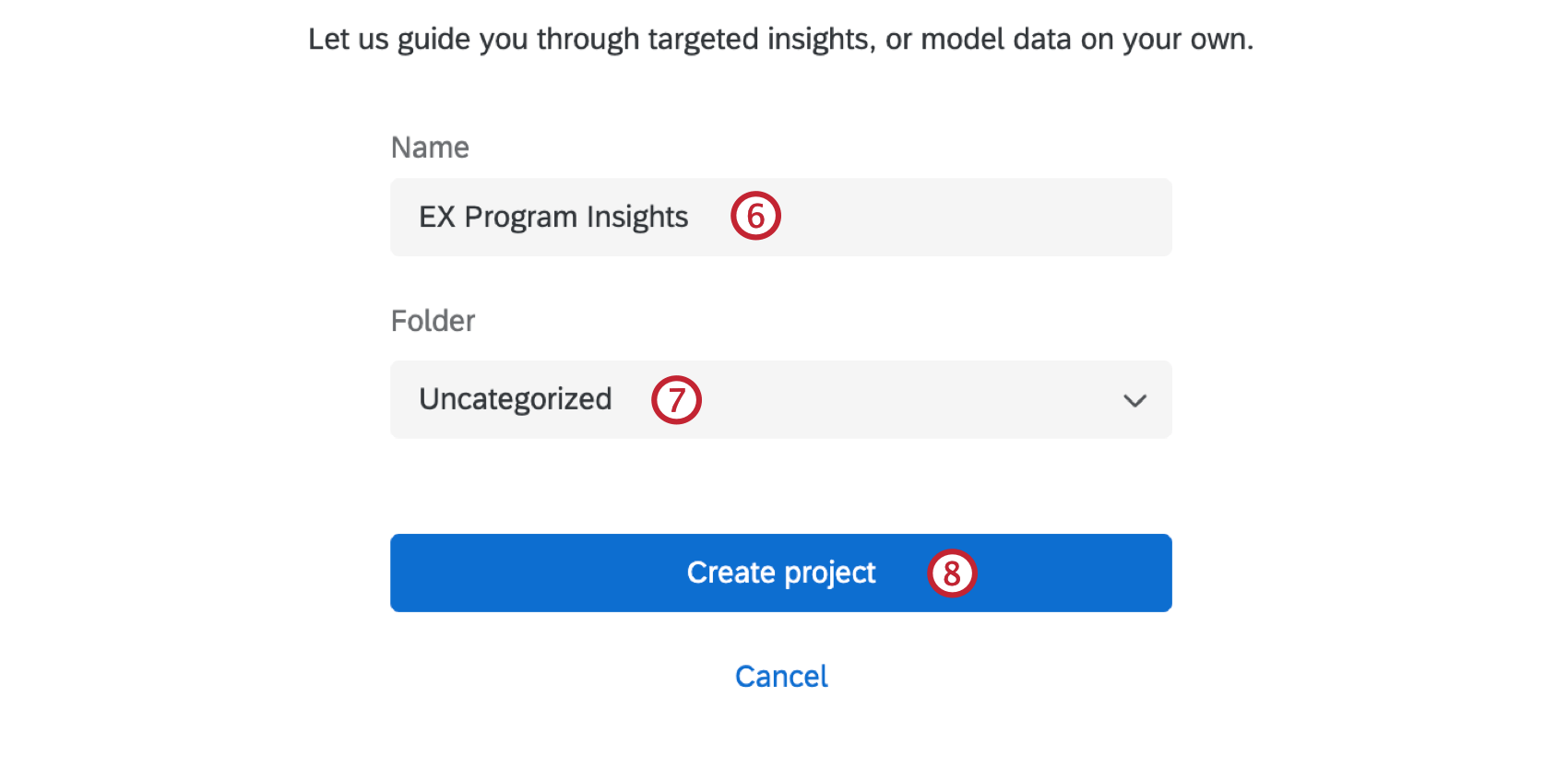 Benennen und Erstellen eines Projekts für Employee Journey Analytics