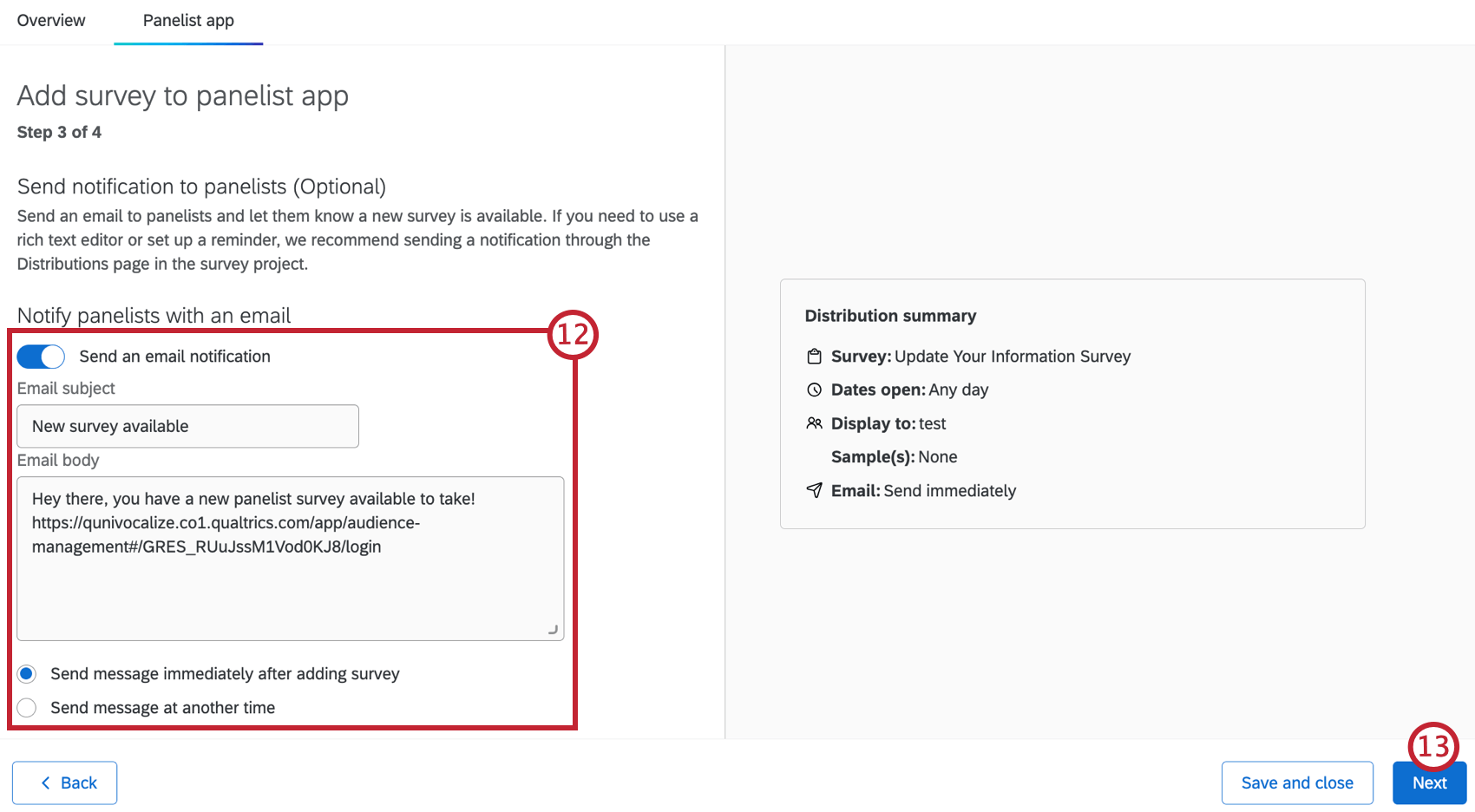 panelist notification options