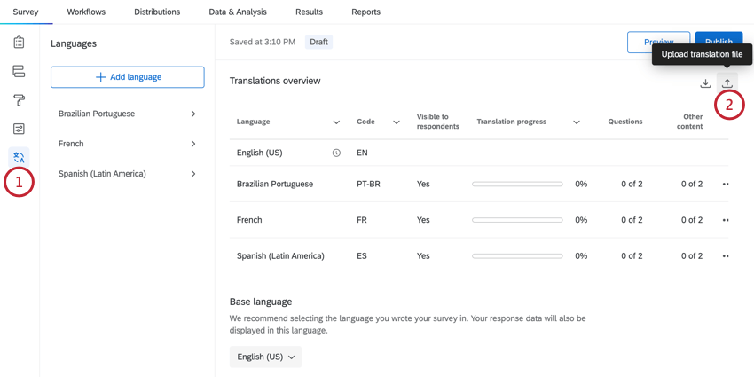 Auto-translate survey, Surveys with auto-translate