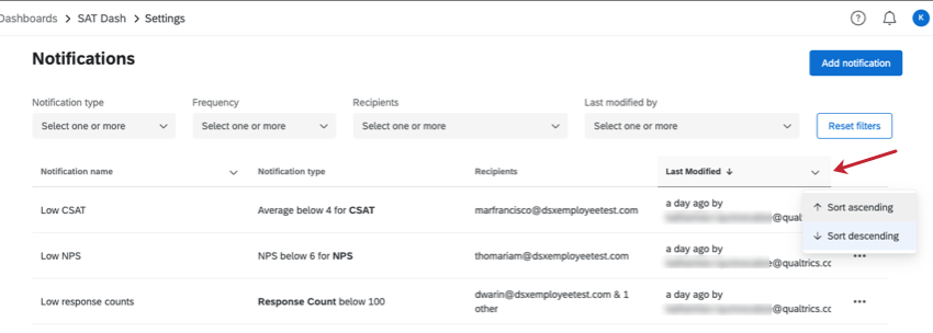 A last modified column is highlighted to show the sorting options