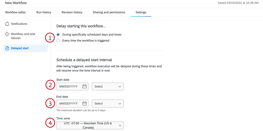 Configurações de workflow