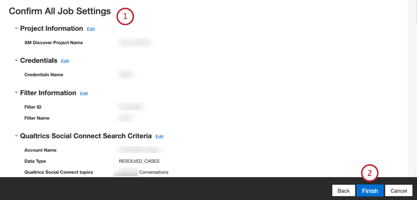 Sur la page Confirmer tous les paramètres de la tâche, vous pouvez afficher un récapitulatif de tous les paramètres dune tâche et modifier les paramètres, si nécessaire, avant dexécuter le chargement des données.