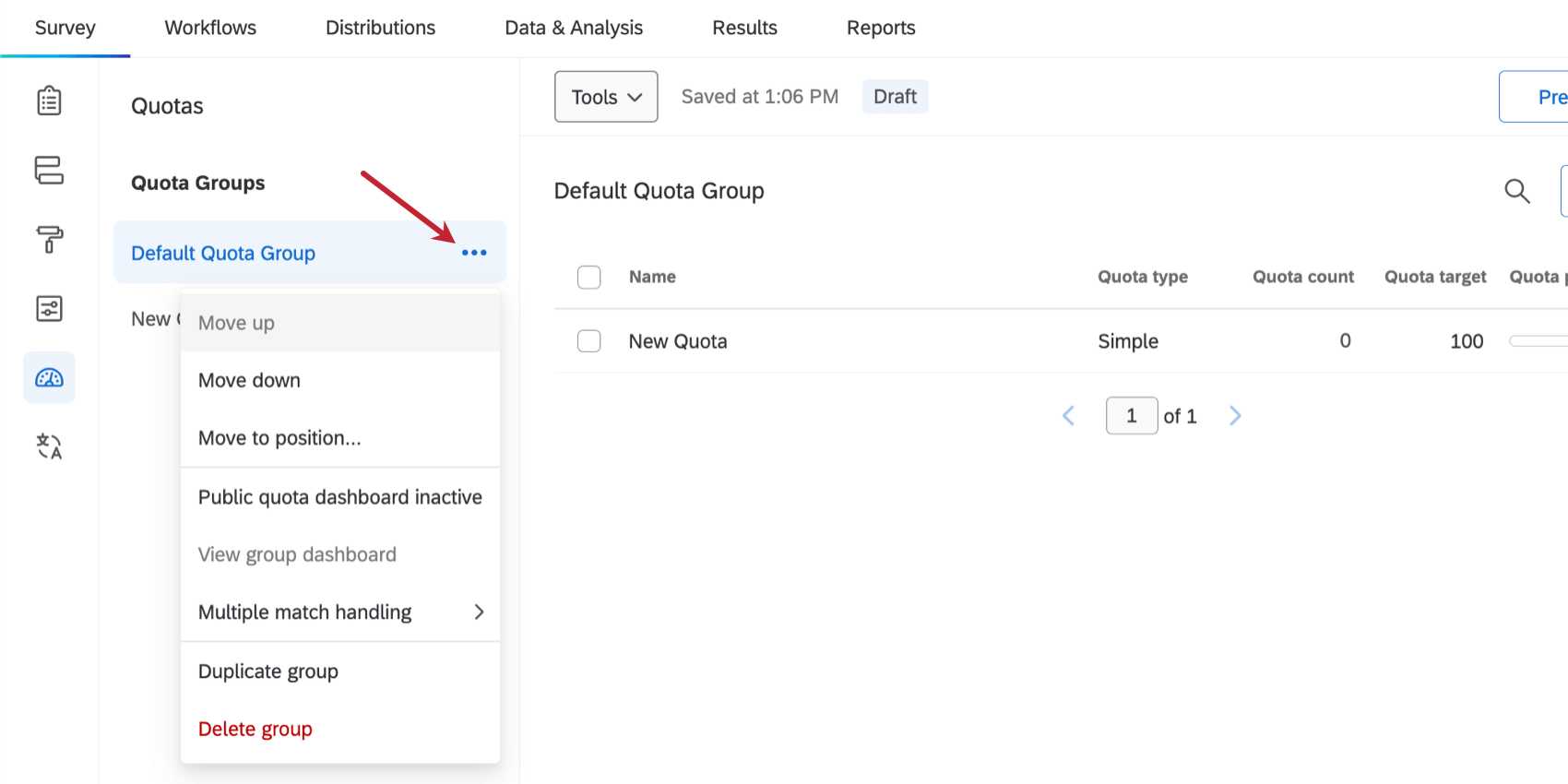 dropdown next to a quota group