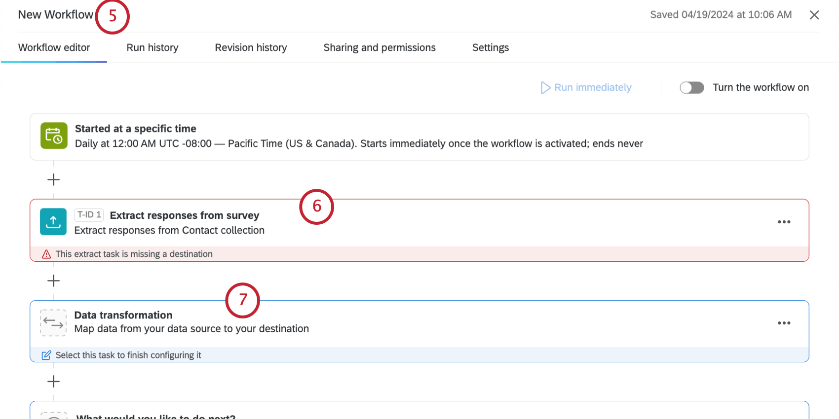 Creating a new extractor task in the workflow