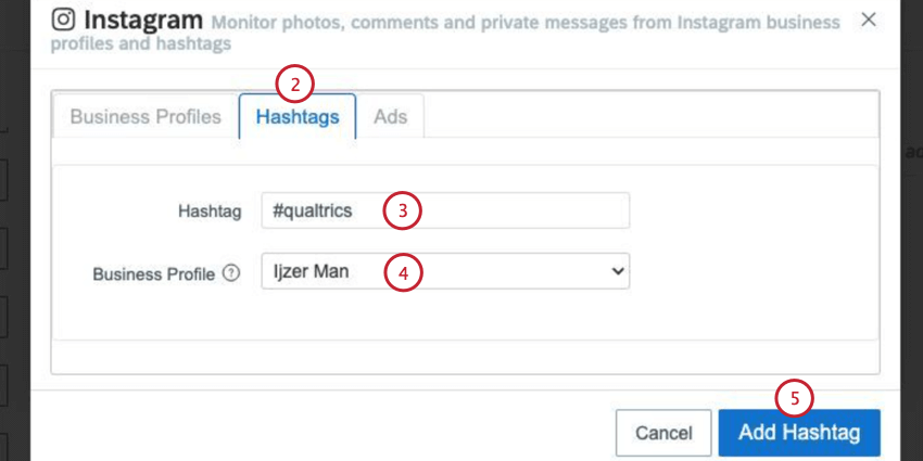 naviguer vers longlet hashtags et choisir un hashtag à surveiller