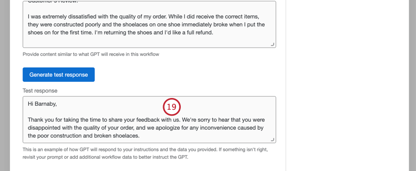 viewing the test response and saving the task